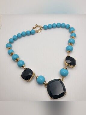 Banana Republic Gold-Tone Black & Turquoise Beaded Necklace